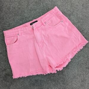 NEON pink denim shorts size 32 Barbie Barbiecore Raw Hem